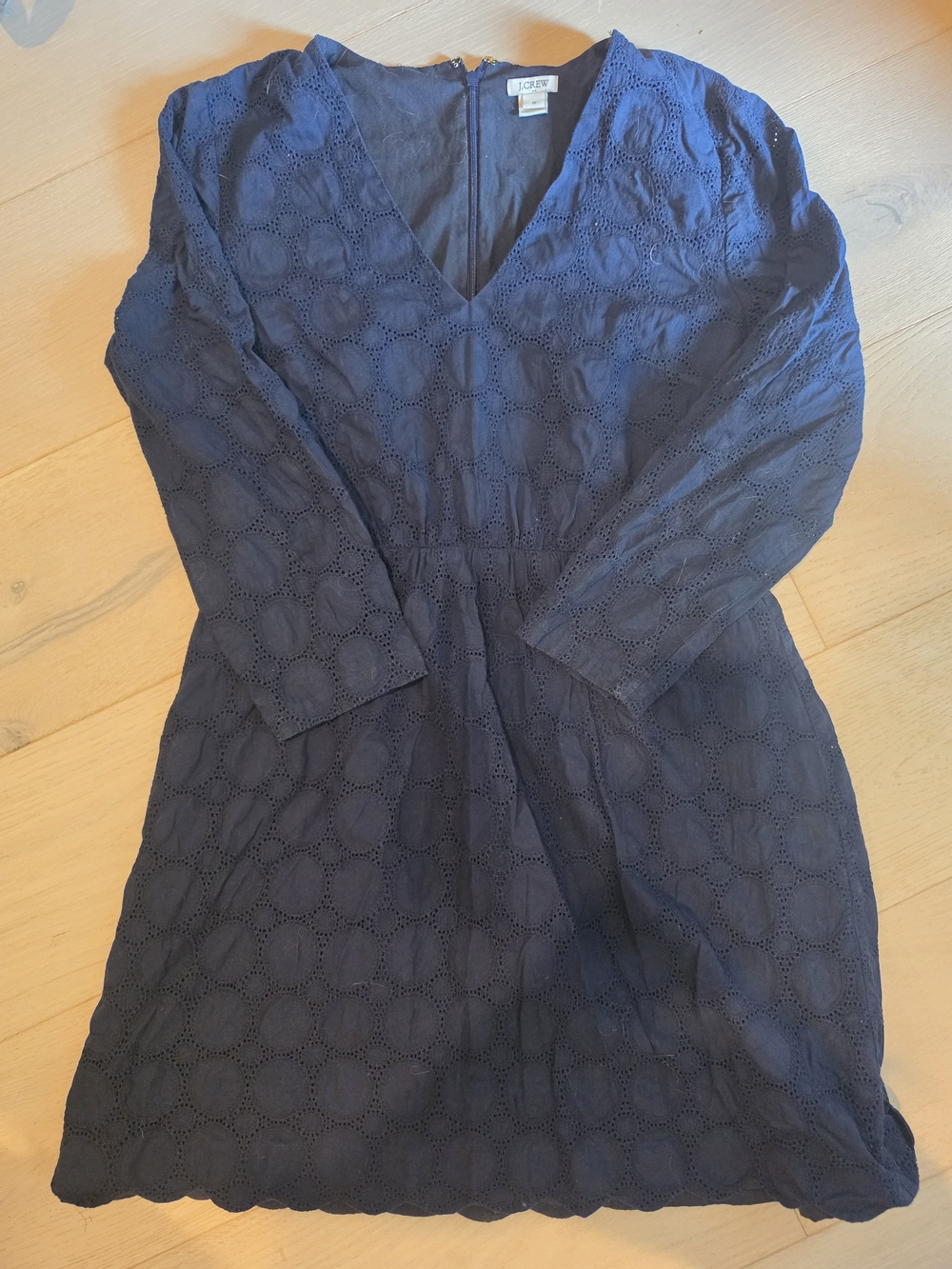J. Crew Navy Eyelet Long-Sleeve V-Neck Dress